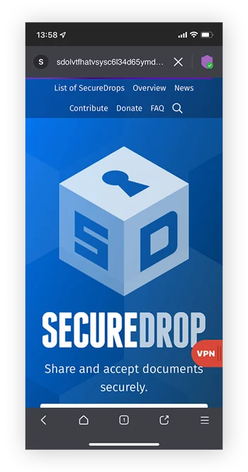 SecureDrop文件共享网站,必须使用暗网浏览器(如Tor)访问。