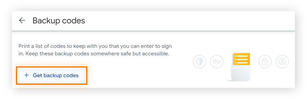 Google 帐户的双步骤验证部分中的备份代码画面