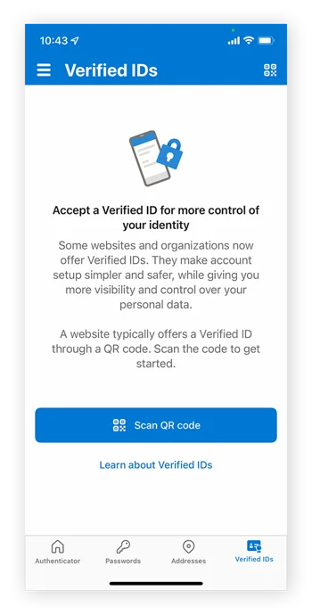 扫描 QR 码以将 Google Authenticator 连接到帐户的验证
ID。