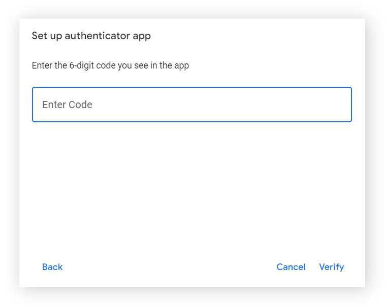 输入 Google Authenticator 应用中的代码的画面